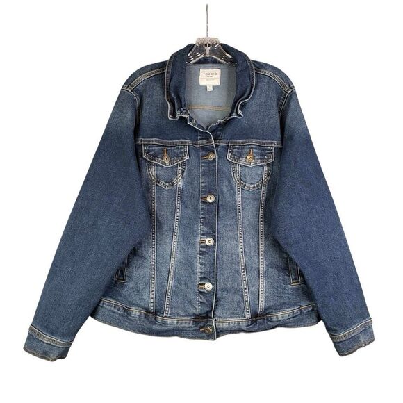 Torrid Denim Jacket Womens 3 3X Trucker Stretch Button Front Casual Blue - Picture 2 of 11